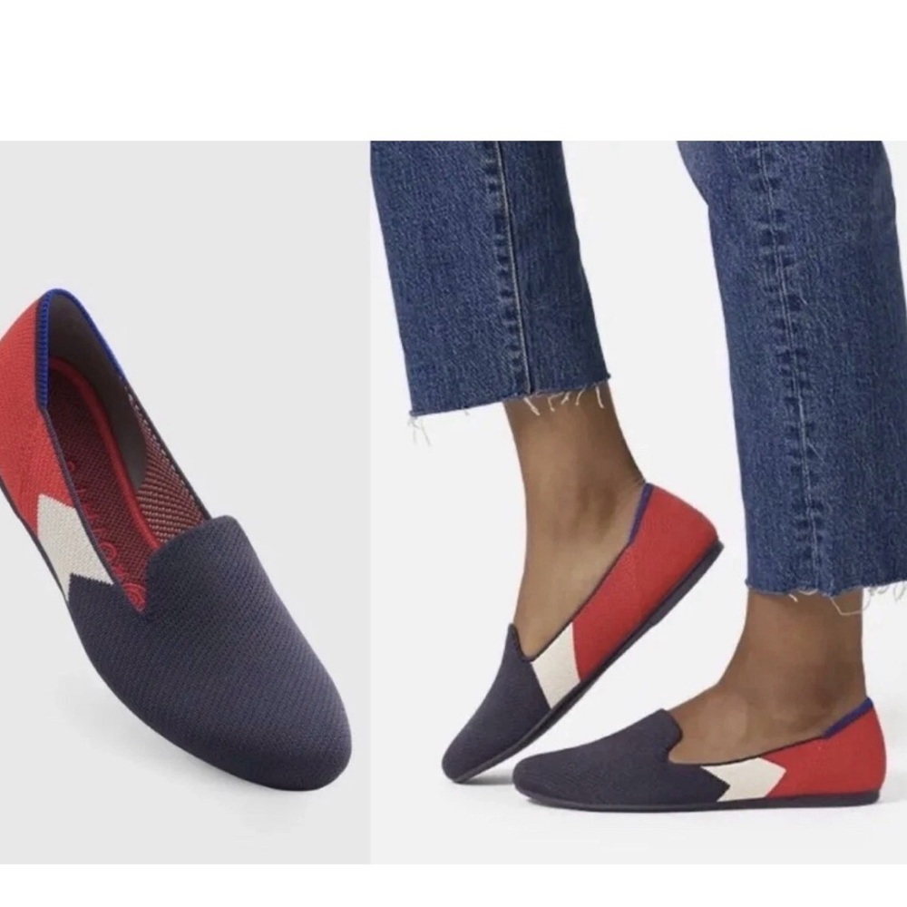 Rothy’s slate prep round toe loafers size 5.5 red white blue office casual